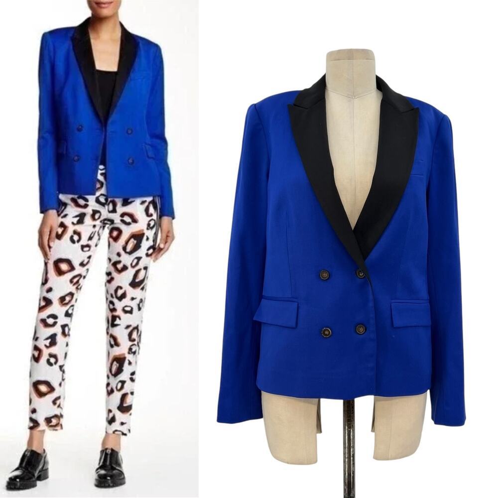 L.A.M.B. Double Breasted Wool Blend Blazer Cobalt Blue Black Size US 6